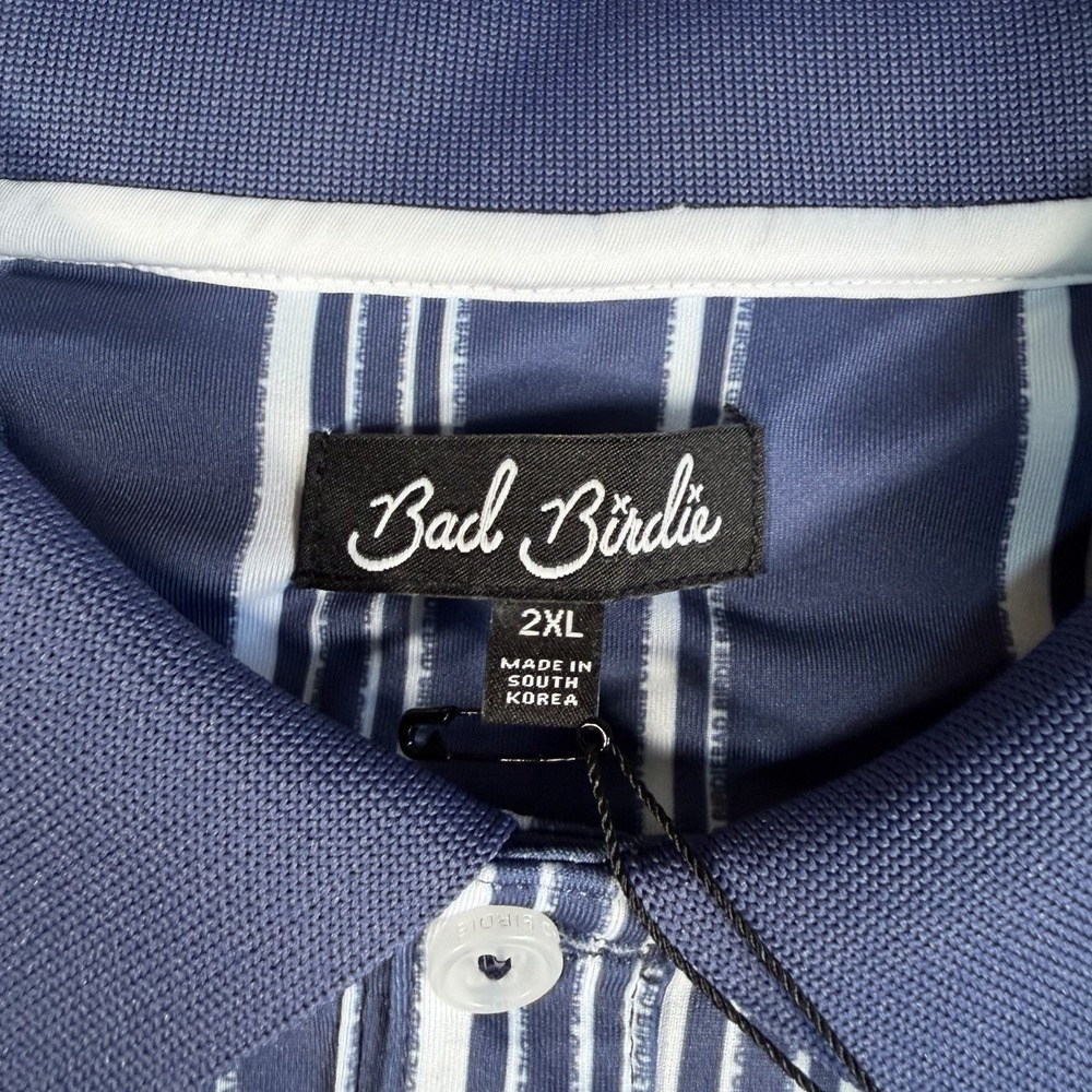 NWT Bad Birdie Ridge Golf Polo Shirt Mens XXL Winning Streak Cobalt Striped - Picture 2 of 7